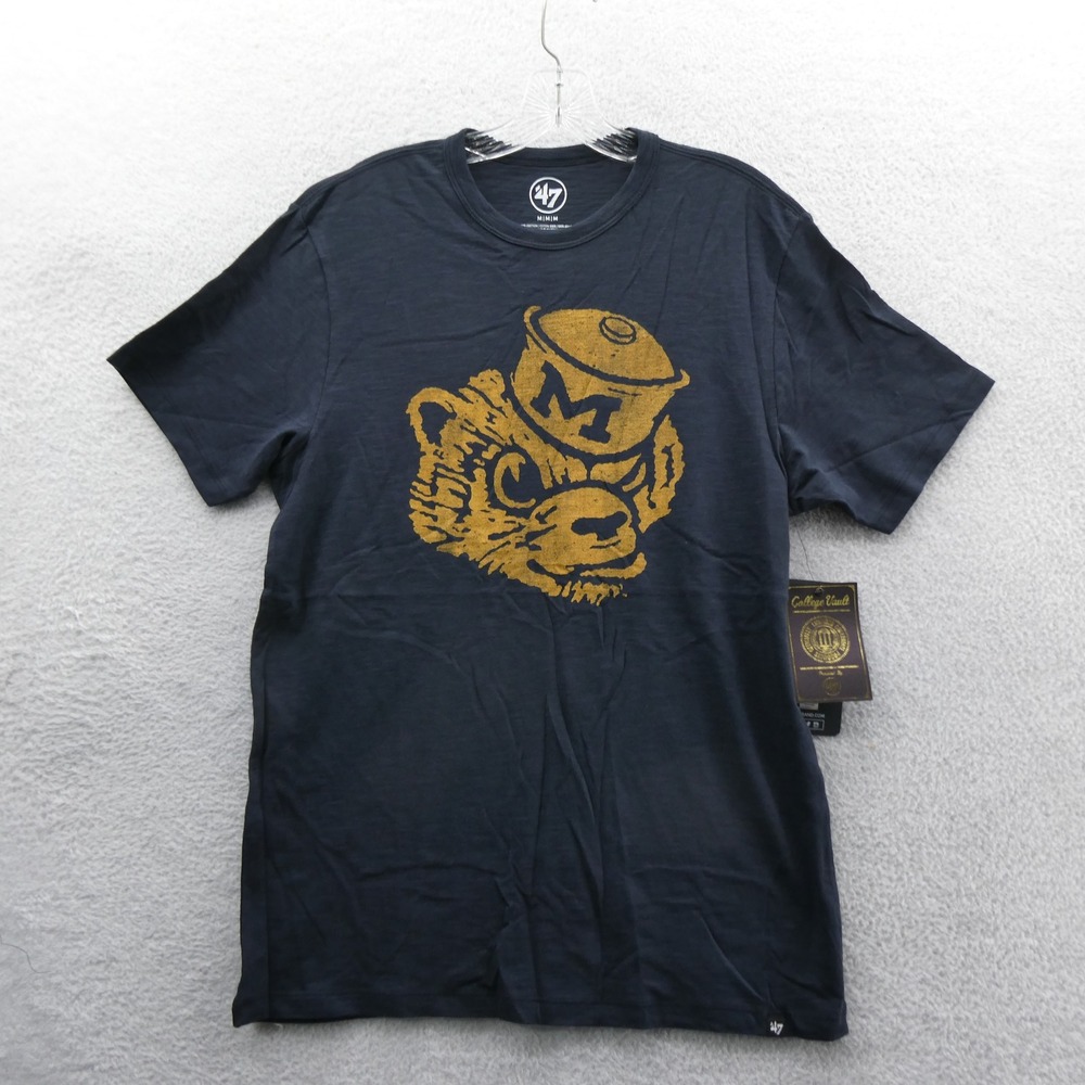 47 Brand Shirt Mens Medium Michigan Wolverines Navy Blue Slub Cotton 12562
